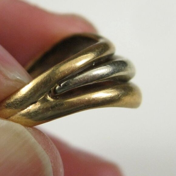 Gold Filled Plated Ring Abstract Modernist Two Tone Wave Design Ring 5 gram - Picture 7 of 10